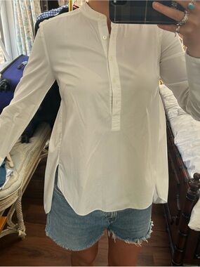 Veronica Beard White Mandarin-Collar Popover Tunic